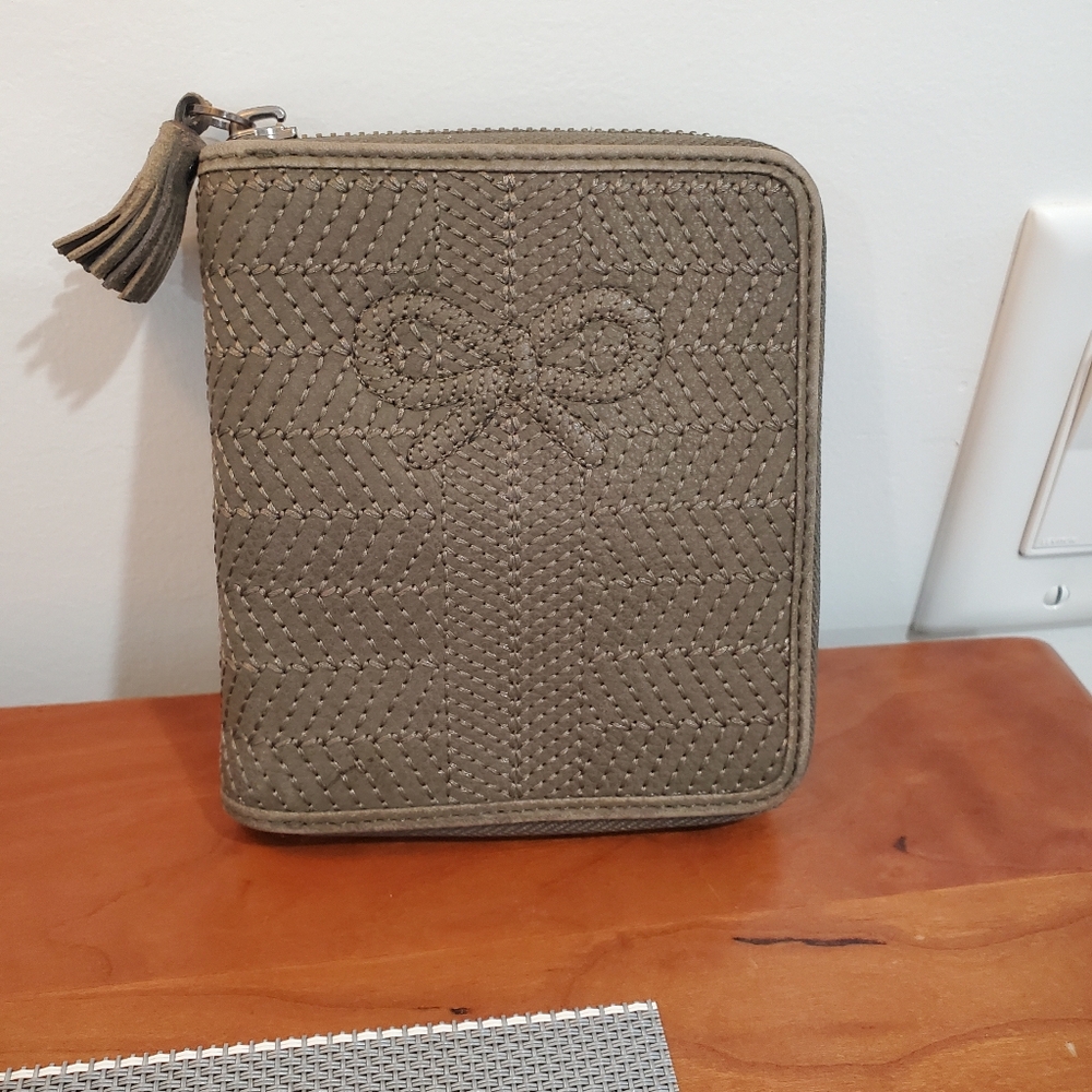 Anya Hindmarch Olive Green Quilted Wallet with Tassel